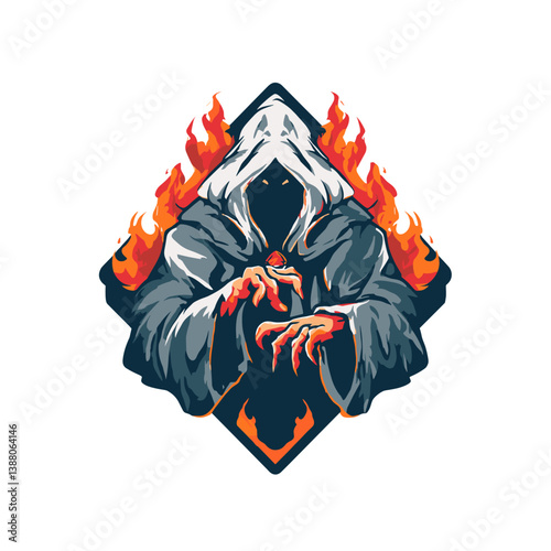 Infernal sorcerer logo design featuring flames and magical elements for esports branding and competitions