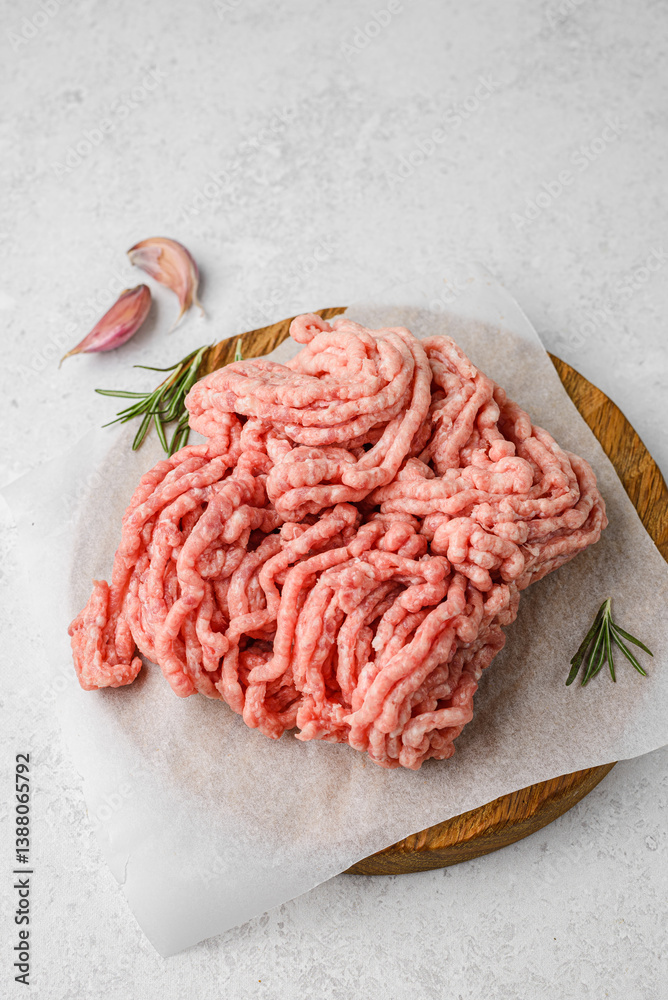 minced poultry and meat on a board minced poultry and meat on a board