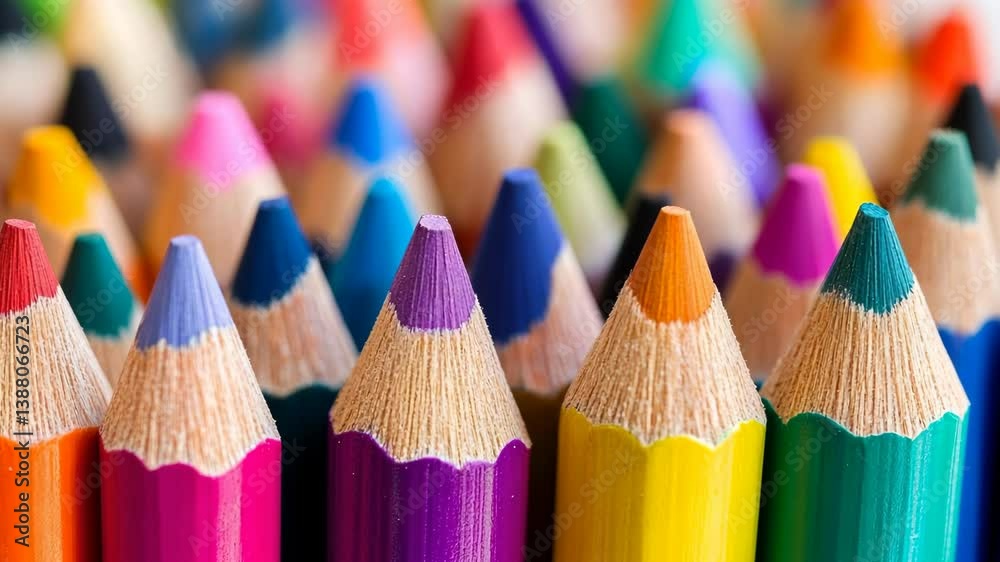 Colorful assortment of art pencils arranged neatly on a tabletop in a creative workspace