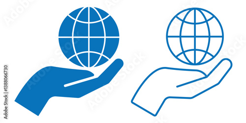 World ecology icon with hands holding the globe . hand holding globe icon. hand globe icon set thin to thick line. global icon collections symbol.