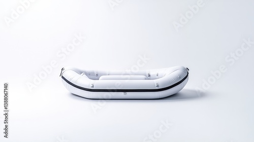 White inflatable raft, angled view, studio shot