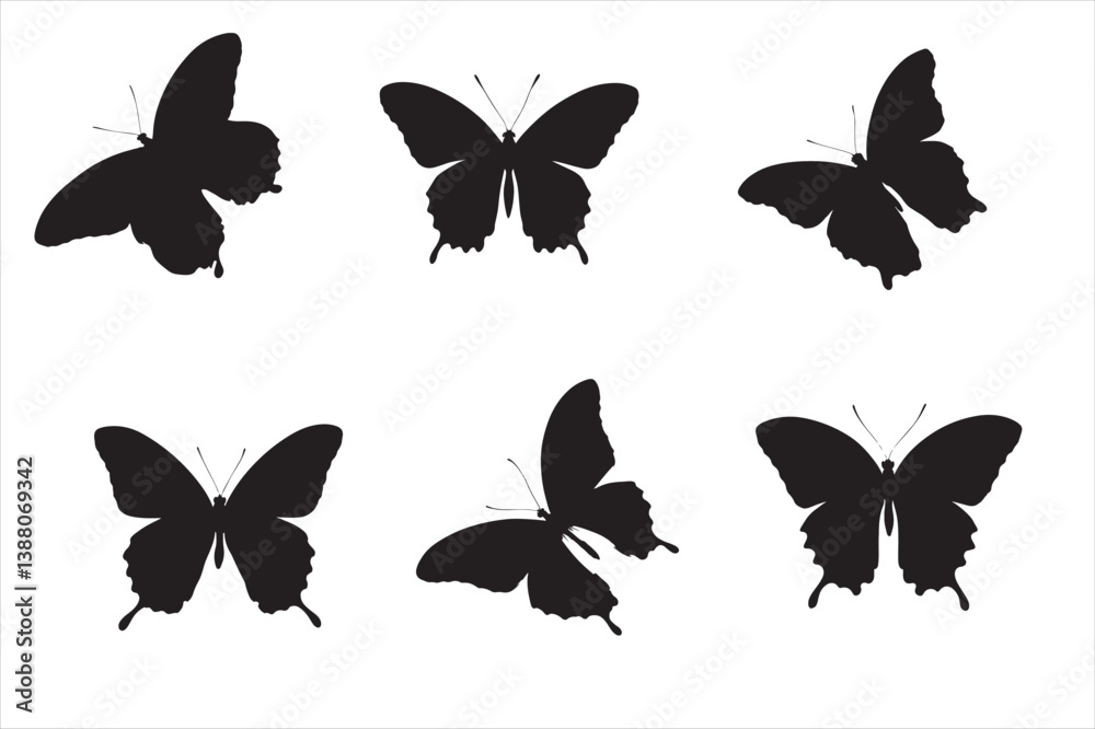 Fototapeta premium A butterfly silhouette black colour with white background.