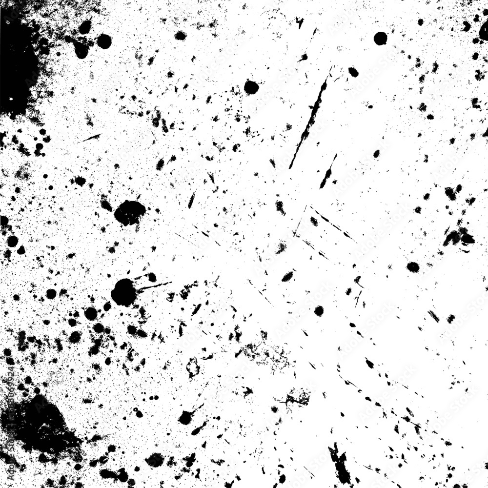Distressed Grunge Texture Overlay With Black Ink Spots And Scratches On White Distressed Grunge Texture Overlay With Black Ink Spots And Scratches On White