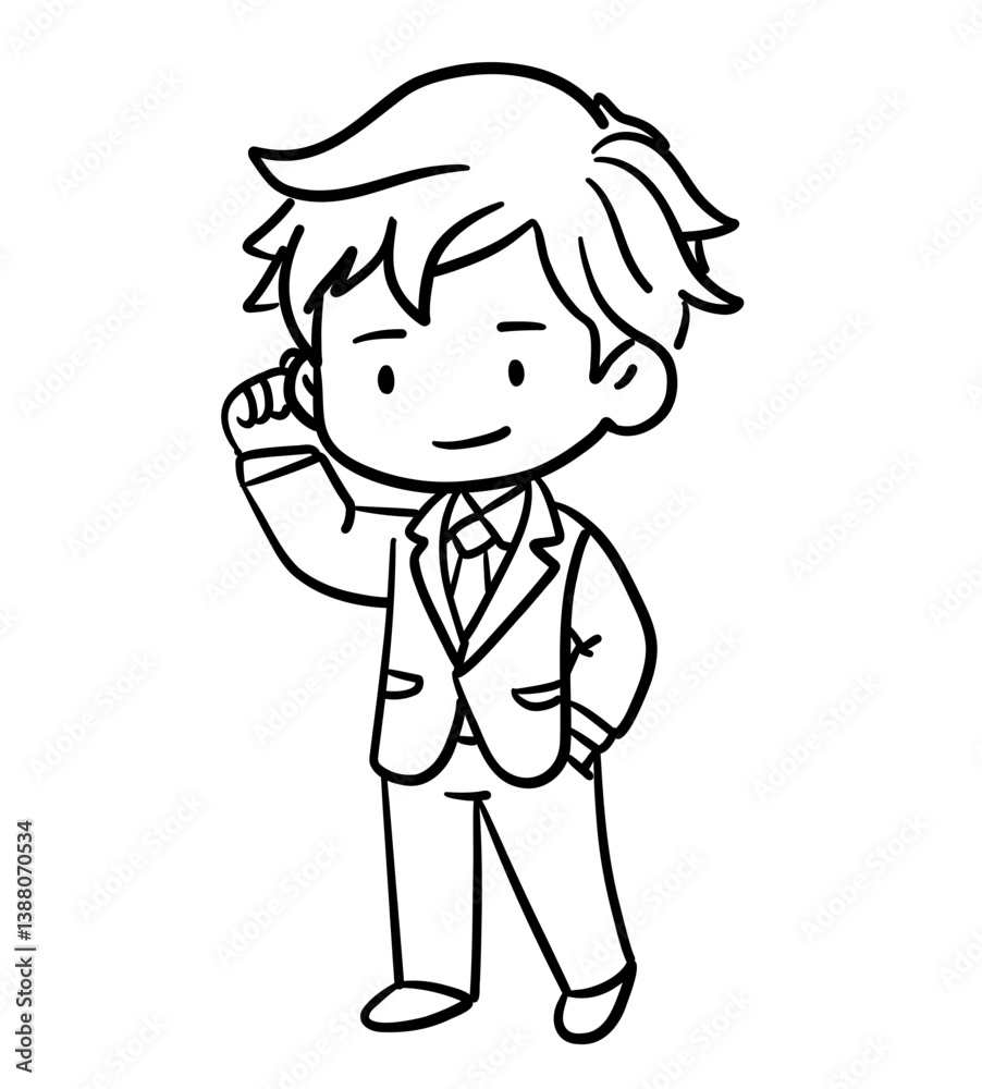 cute business man acting hearing in doodle style illustration cute business man acting hearing in doodle style illustration
