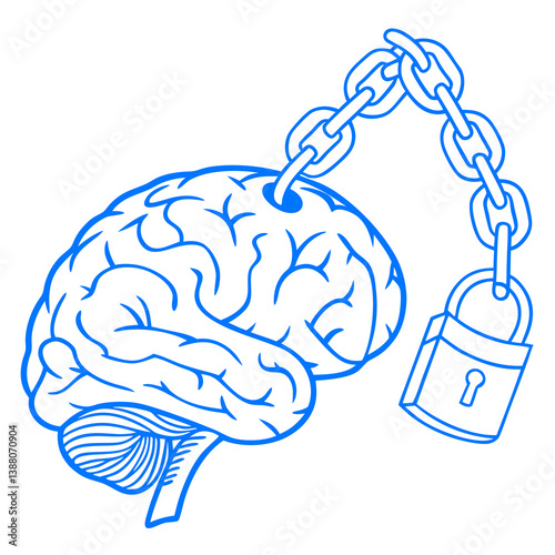 Brain in Chains with Padlock — Mental Block Symbol