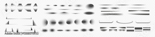 Square and rectangle box shadow effects. Realistic overlay and transparent shadows vector set, shades falling from objects on floor with soft black edges and dark corners, transparent background