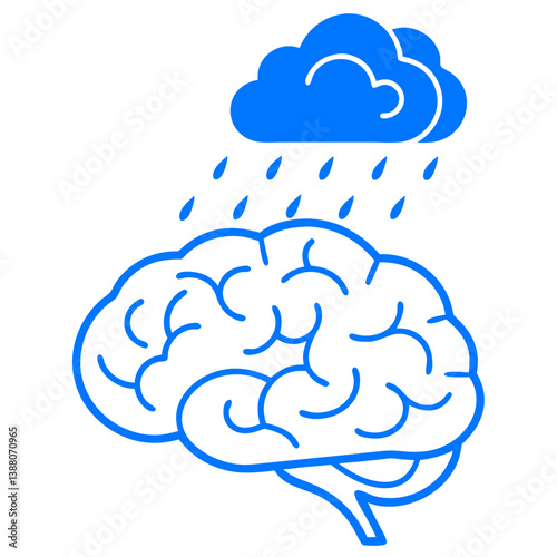 Brain under rain cloud – symbol of sadness, emotional breakdown or depression