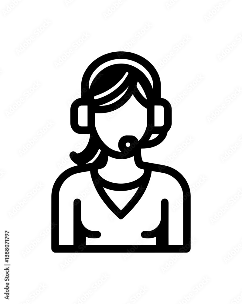 Woman with headphones and microphone in simple linear style Woman with headphones and microphone in simple linear style