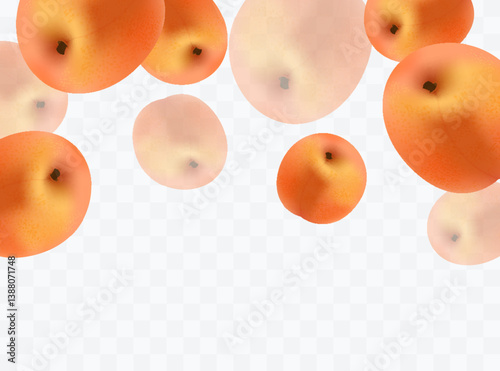 Apricot or peach on transparent background. Flying ripe apricot or peach for your creative graphic design. Vector illustration. Eps 10