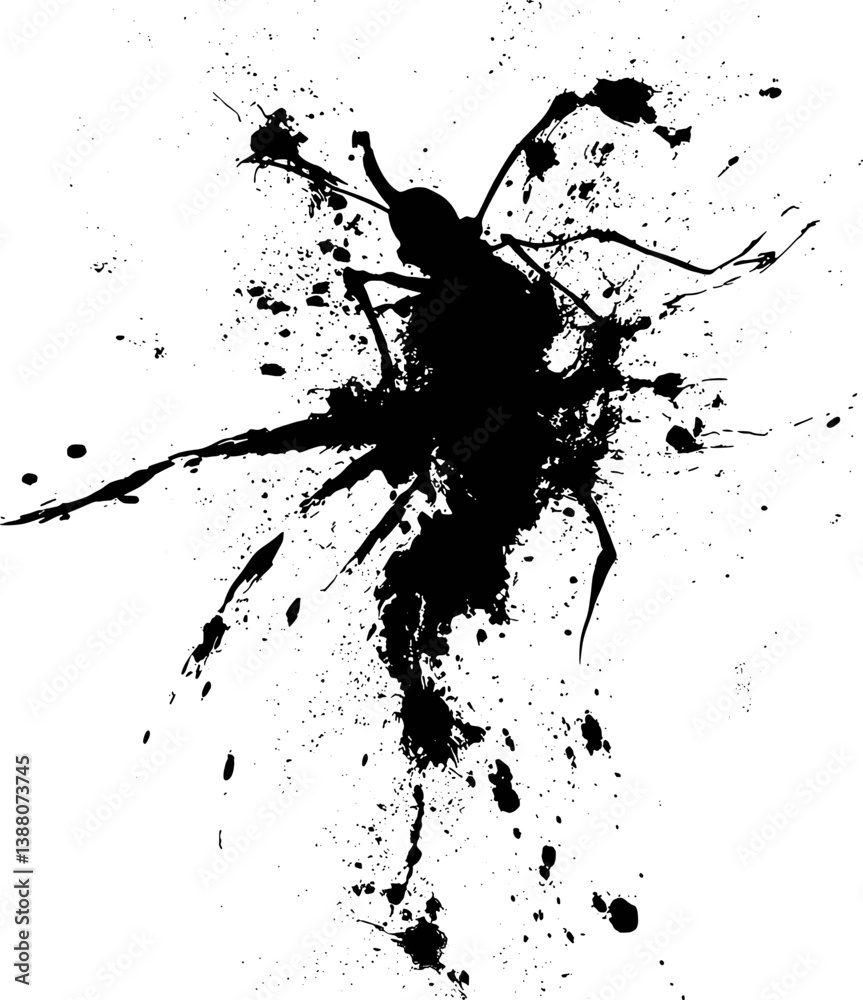 Naklejka premium Grunge Mosquito Silhouette With Ink Splatter Texture For Artistic Design Elements