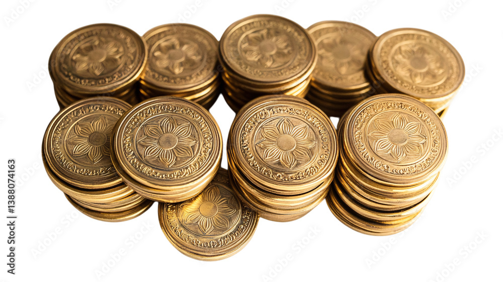 Stacks of gold coins on a white background Stacks of gold coins on a white background
