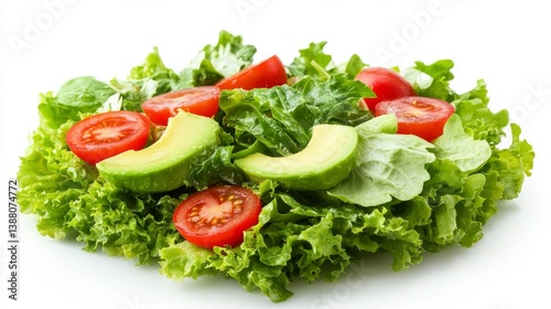 Fresh Salad with Avocado and Tomatoes on a Crisp Leaf Base