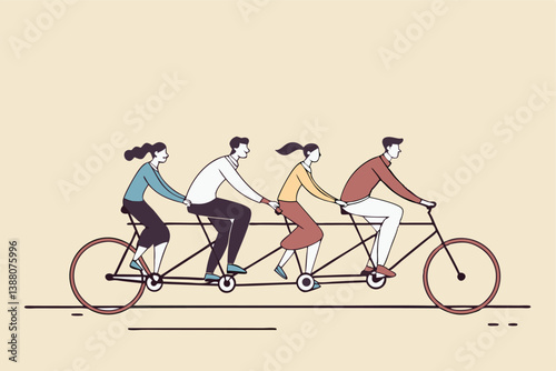 Teamwork working together for success, togetherness or cooperation, collaboration or support other to win together concept, business people employees on tandem bicycle forward metaphor of teamwork.