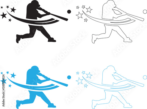 Baseball Batter baseball game batter player, also known as batsman - batman in motion to hit a pitcher's ball with the bat when teeing off. detailed realistic silhouette