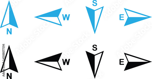 Compass directions icon set. North, south, east and west direction icons, vector illustration.compass rose vector and compass rose and compass Vintage compass. Compasses for travel map. Navigation