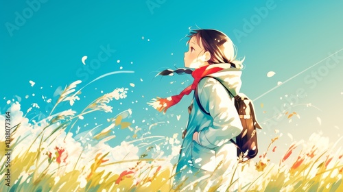 Wallpaper Mural Anime Girl in a Field of Wind Torontodigital.ca