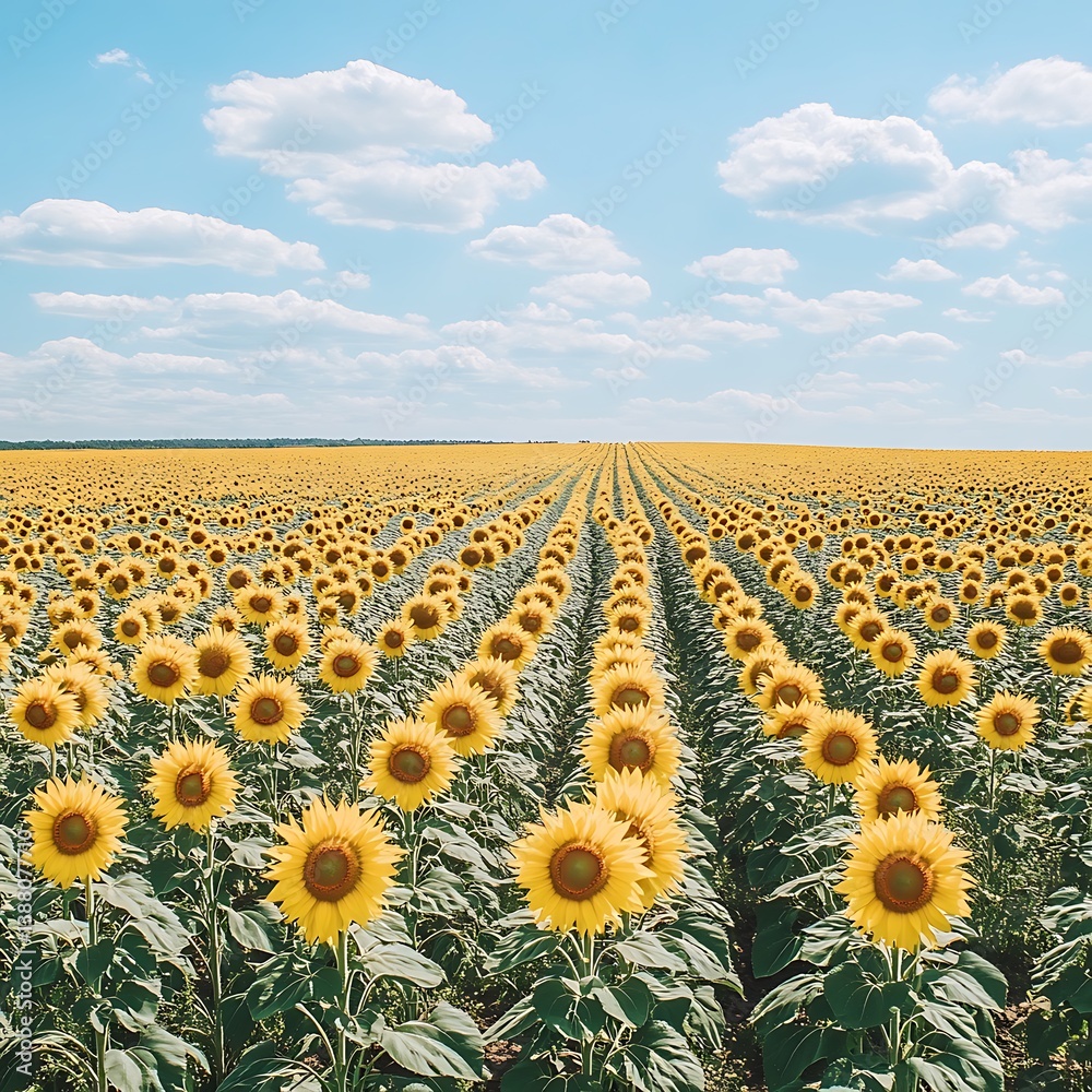 Obraz premium Morning golden hour on sunflower farm high resolution picture