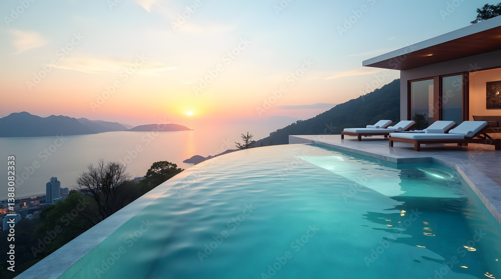 Fototapeta premium Sunset Infinity Pool Retreat