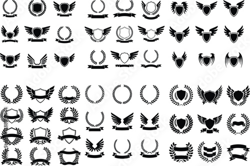 Vector Silhouette Set of Laurel, Shield, Wings and Ribbons