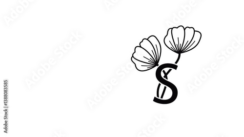Line Art Letters. Continuous one line drawing with flower lines Vector illustration. looping video