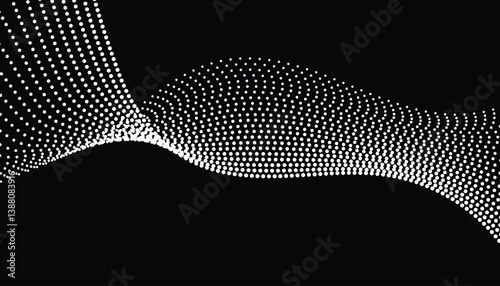 Deep blue particle flow in abstract dot wave pattern