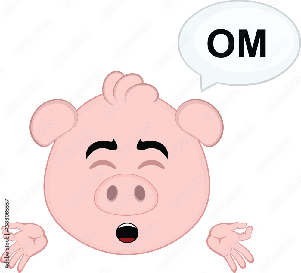 Fototapeta premium vector illustration emoji character face pig cartoon, meditating with a speech bubble with the text OM