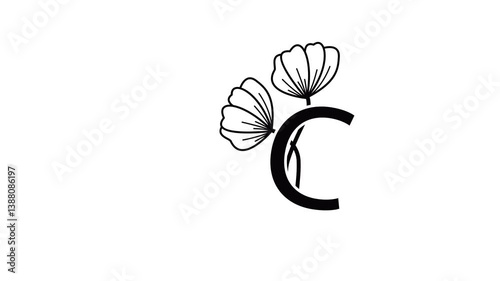 Line Art Letters. Continuous one line drawing with flower lines Vector illustration. looping video