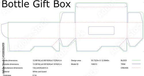 Bottle Gift Box Packaging Design Template DieCut, Folding, Dimensions