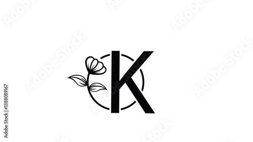 Line Art Letters. Continuous one line drawing with flower lines Vector illustration. looping video