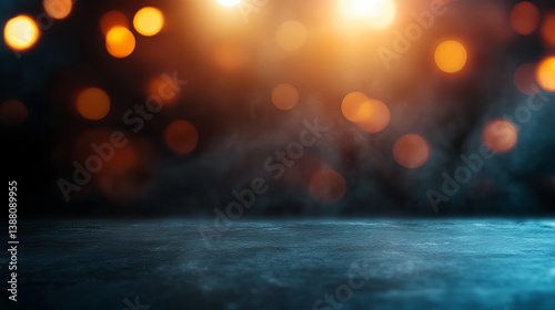 An abstract background with soft orange and blue bokeh lights creating an atmospheric feel.