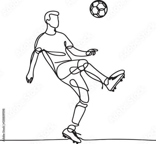 Young Soccer Freestyler Juggling Ball with Heel - Line Drawing Vector Art