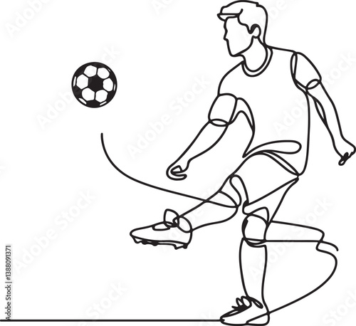 Young Soccer Freestyler Juggling Ball with Heel - Line Drawing Vector Art
