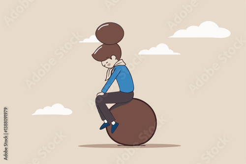 Burden, obligation to pay off, heavy stress, problem or difficulty, work pressure, thinking to make a decision, overload of duty or overthinking concept, a businessman thinking with a he boulder rock.