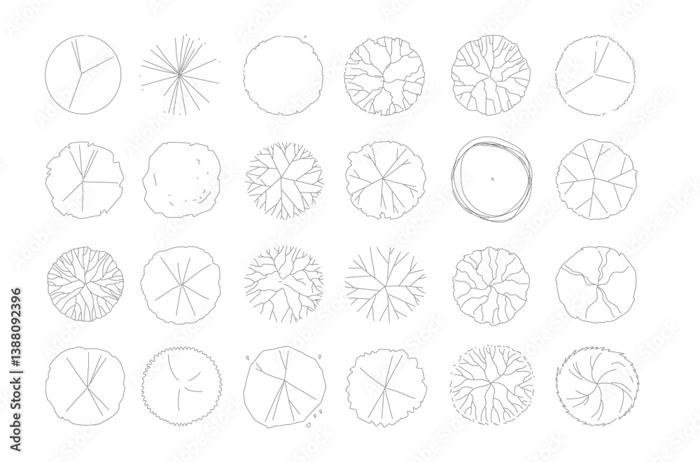 Fototapeta premium Vector tree top view isolated on white background for landscape plan and architecture layout drawing, elements for environment and garden, cad