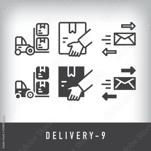 Mail, transportation and packaging design. Simple linear and flat delivery icon set.