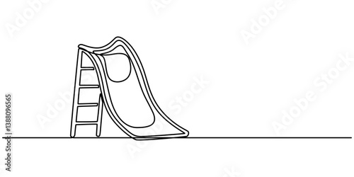 continuous single line drawing of toddler on slide, playground line art vector illustration, continuous single drawn one line riding a playground with a slide painted by hand picture silhouette. 