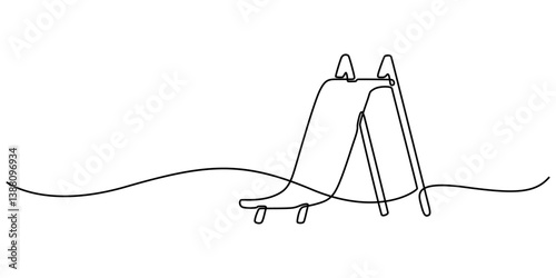 continuous single line drawing of toddler on slide, playground line art vector illustration, continuous single drawn one line riding a playground with a slide painted by hand picture silhouette. 