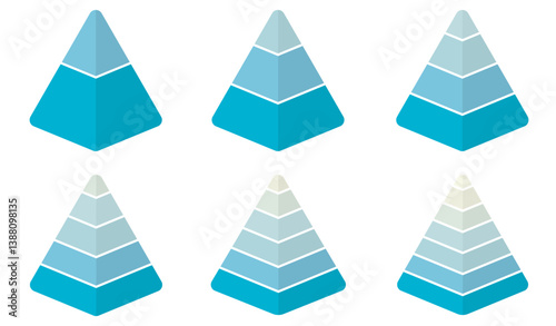 Pyramid 3d infographic chart set. Triangle hierarchy data sections group. Vector illustration isolated on white.