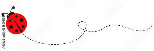 Ladybird with dotted route. Ladybug with spotted line path. Vector illustration isolated on white.