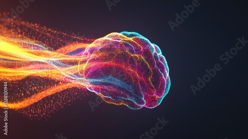 Brain activation Fuction. Abstract digital brain with flowing data streams and vibrant colors.