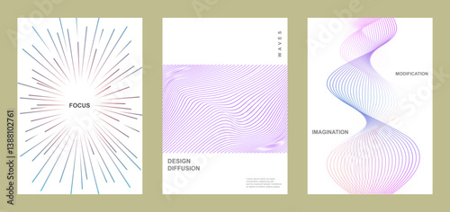 Abstract wave line poster background. Set cover card with geometric shapes. Modern gradient texture. Banner, cover, wallpaper pattern - vector