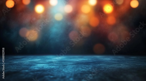 An atmospheric background with soft bokeh lights in warm hues of orange and blue, creating a dreamy ambiance.