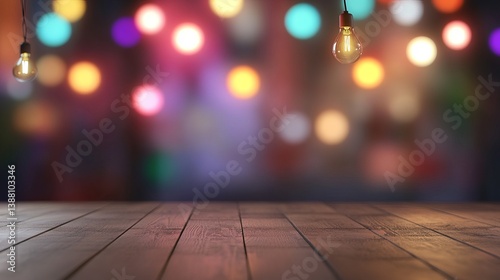 A beautifully lit scene with glowing bulbs and a wooden tabletop, creating a warm, inviting atmosphere.