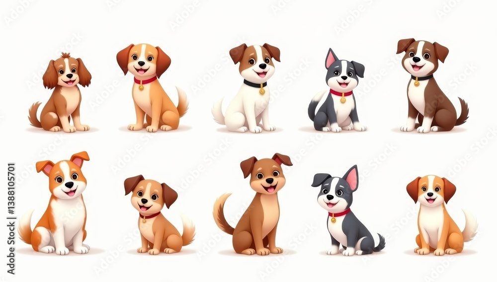 Obraz premium Dogs collection. illustration of funny cartoon different breeds dogs in trendy flat style.
