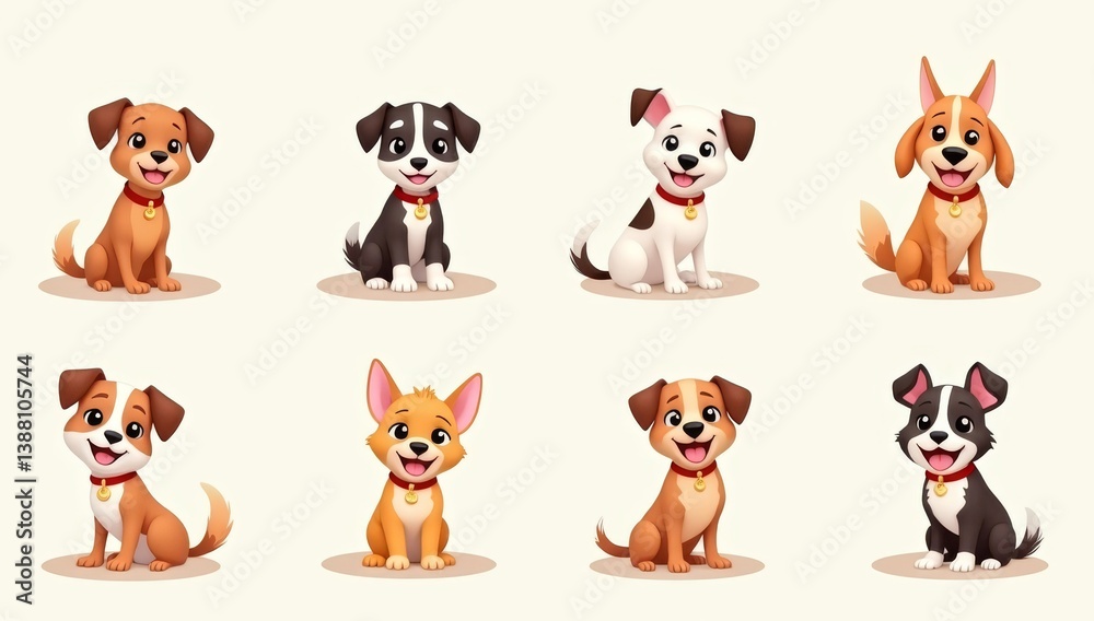 Obraz premium Dogs collection. illustration of funny cartoon different breeds dogs in trendy flat style.