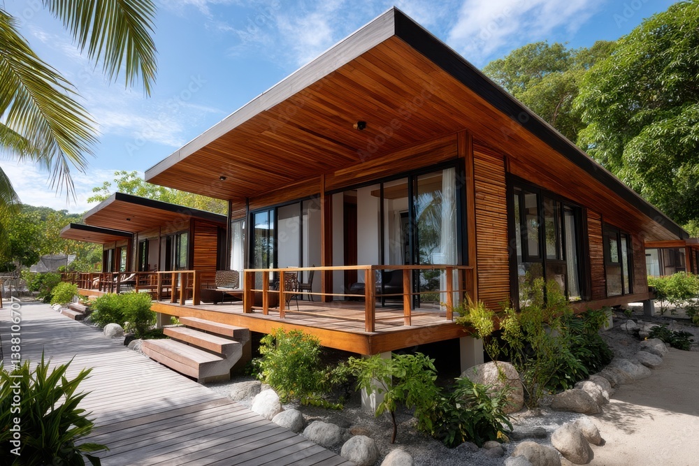 Fototapeta premium Eco Lodge Built with Reclaimed Timber Surrounded by Nature