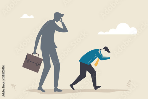 Self criticism, negative critic thinking to blame yourself, guilt or depression to rant or inner anxiety, anger or stress psychology concept, depressed businessman self shadow blame with megaphone.