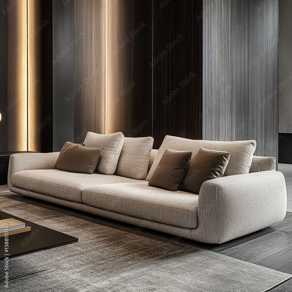 Fototapeta premium Luxury House Apartment Interior Living Room Minimalist Design White Sofa