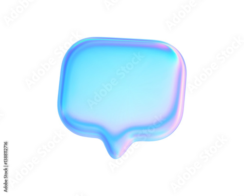3D holographic speech bubble icon with glass morphism effect. Message box icon. Talk chat glowing neon pink blue gradients. Vector illustration chat balloon, messages, notifications or conversation