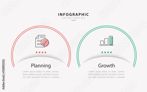 Business infographic template. 2 Step timeline journey. Process diagram, 2 options on white background, Infograph elements vector illustration.